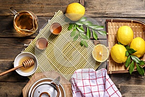 Hot tea with lemon and natural honey