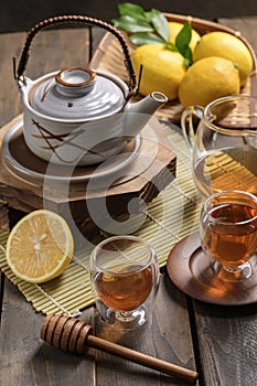 Hot tea with lemon and natural honey