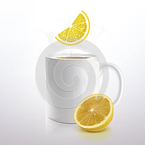 Hot Tea with Lemon in a White Mug