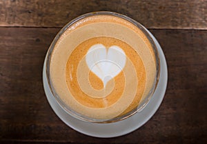 hot tea and steam milk with latte art heart shape