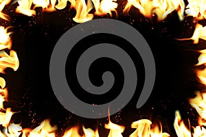Hot temperature fire frame background.