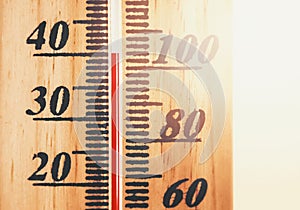 Hot temperature shown on thermometer