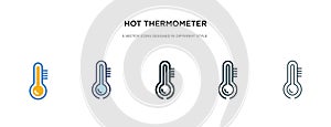 Hot thermometer icon in different style vector illustration. two colored and black hot thermometer vector icons designed in filled