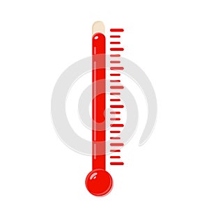 Hot thermometer. Temperature weather thermometers meteorology, temp control thermostat device flat vector icon.