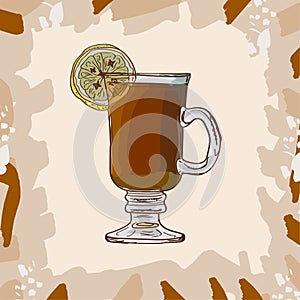 Hot Toddy classic warm cocktail illustration. Alcoholic warm bar drink hand drawn vector. Pop art menu image item