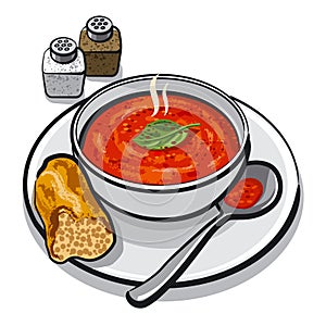 Hot tomato soup in bowl