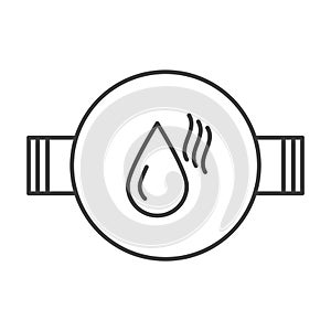 Hot water meter icon. A simple image of a round counter depicting a drop and heating. Vector over white background.