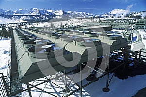 Hot water to electric power at the Geothermal Power Plant at Mammoth-Pacific, CA