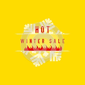 Hot Winter Sale Label. Big Snowflake. Merry Christmas and Happy New Year. Vector Illustration