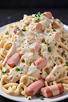 Hotdog Alfredo Delight A Twist on the Classic with Savory Sliced Franks in Creamy Alfredo Sauce