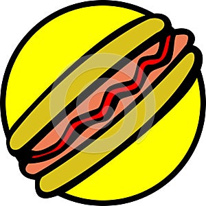 hotdog with bread, sausage and ketchup. Vector