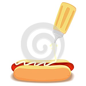 Hotdog with Bun with Mustard Sauce