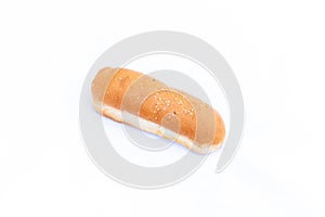 Hotdog bun on white background with copy space