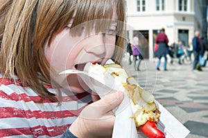 Hotdog child lunch fastfood denmark photo
