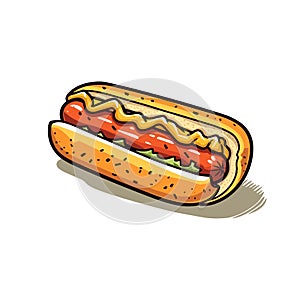 Hotdog hand-drawn illustration.. Hot dog. Vector doodle style cartoon illustration