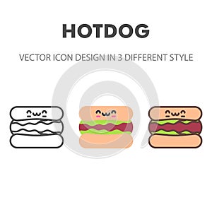 Hotdog icon. Kawai and cute food illustration. for your web site design, logo, app, UI. Vector graphics illustration and editable