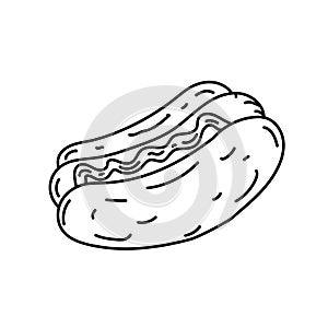 Hotdog Icon vector. Doodle Hand Drawn or Black Outline Icon Style photo