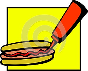 Hotdog with ketchup bottle vector illustration