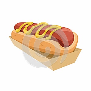 Hotdog Sandwich With Mustard Sauce On Paper Food Tray. Fast Food Menu Cartoon illustration Vector