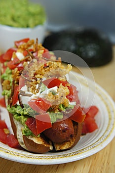 Hotdog topped with fried mealworms