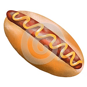 Hotdog. Watercolor hand drawn style Isolate in white background