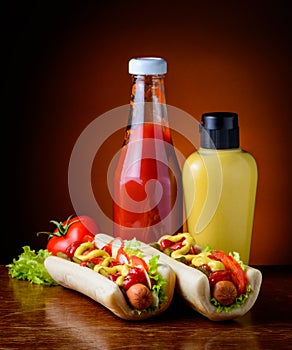 Hotdogs, mustard and ketchup