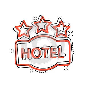 Hotel 3 stars sign icon in comic style. Inn cartoon vector illustration on white isolated background. Hostel room information