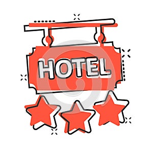 Hotel 3 stars sign icon in comic style. Inn cartoon vector illustration on white isolated background. Hostel room information