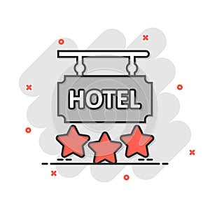 Hotel 3 stars sign icon in comic style. Inn cartoon vector illustration on white isolated background. Hostel room information