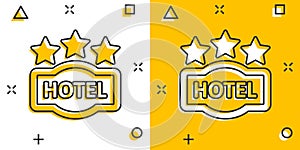 Hotel 3 stars sign icon in comic style. Inn cartoon vector illustration on white isolated background. Hostel room information