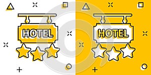 Hotel 3 stars sign icon in comic style. Inn cartoon vector illustration on white isolated background. Hostel room information