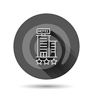 Hotel 3 stars sign icon in flat style. Inn building vector illustration on black round background with long shadow effect. Hostel
