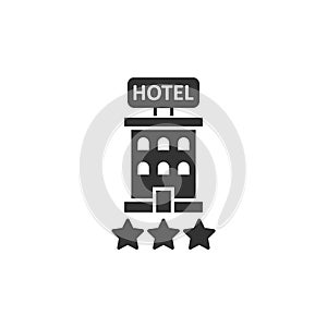 Hotel 3 stars sign icon in flat style. Inn building vector illustration on white isolated background. Hostel room business concept