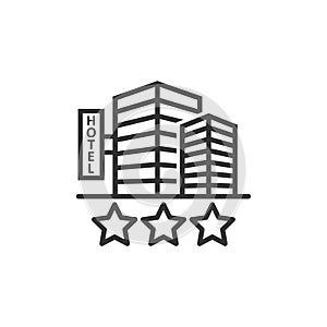 Hotel 3 stars sign icon in flat style. Inn building vector illustration on white isolated background. Hostel room business concept