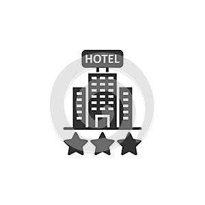 Hotel 3 stars sign icon in flat style. Inn building vector illustration on white isolated background. Hostel room business concept