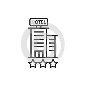 Hotel 3 stars sign icon in flat style. Inn building vector illustration on white isolated background. Hostel room business concept