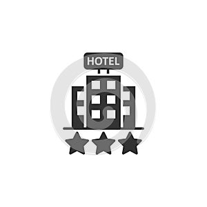 Hotel 3 stars sign icon in flat style. Inn building vector illustration on white isolated background. Hostel room business concept