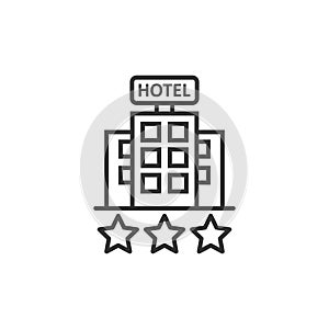 Hotel 3 stars sign icon in flat style. Inn building vector illustration on white isolated background. Hostel room business concept
