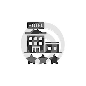 Hotel 3 stars sign icon in flat style. Inn building vector illustration on white isolated background. Hostel room business concept