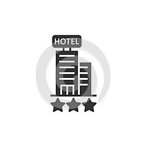 Hotel 3 stars sign icon in flat style. Inn building vector illustration on white isolated background. Hostel room business concept