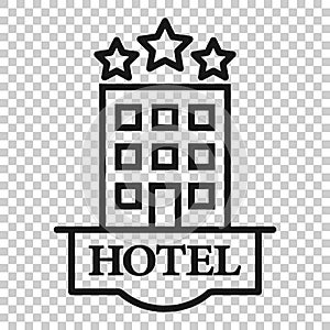 Hotel 3 stars sign icon in flat style. Inn building vector illustration on white isolated background. Hostel room business concept