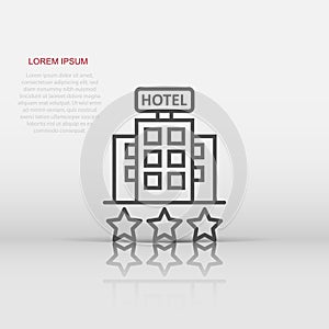 Hotel 3 stars sign icon in flat style. Inn building vector illustration on white isolated background. Hostel room business concept