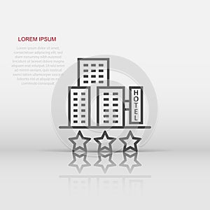 Hotel 3 stars sign icon in flat style. Inn building vector illustration on white isolated background. Hostel room business concept