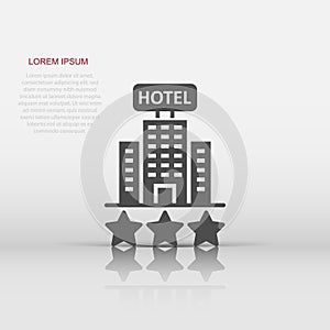 Hotel 3 stars sign icon in flat style. Inn building vector illustration on white isolated background. Hostel room business concept