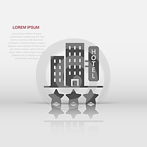 Hotel 3 stars sign icon in flat style. Inn building vector illustration on white isolated background. Hostel room business concept