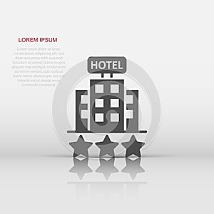 Hotel 3 stars sign icon in flat style. Inn building vector illustration on white isolated background. Hostel room business concept