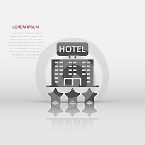 Hotel 3 stars sign icon in flat style. Inn building vector illustration on white isolated background. Hostel room business concept