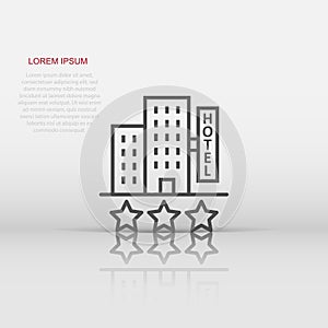 Hotel 3 stars sign icon in flat style. Inn building vector illustration on white isolated background. Hostel room business concept