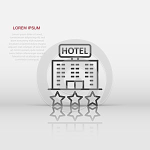 Hotel 3 stars sign icon in flat style. Inn building vector illustration on white isolated background. Hostel room business concept