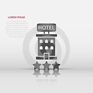 Hotel 3 stars sign icon in flat style. Inn building vector illustration on white isolated background. Hostel room business concept